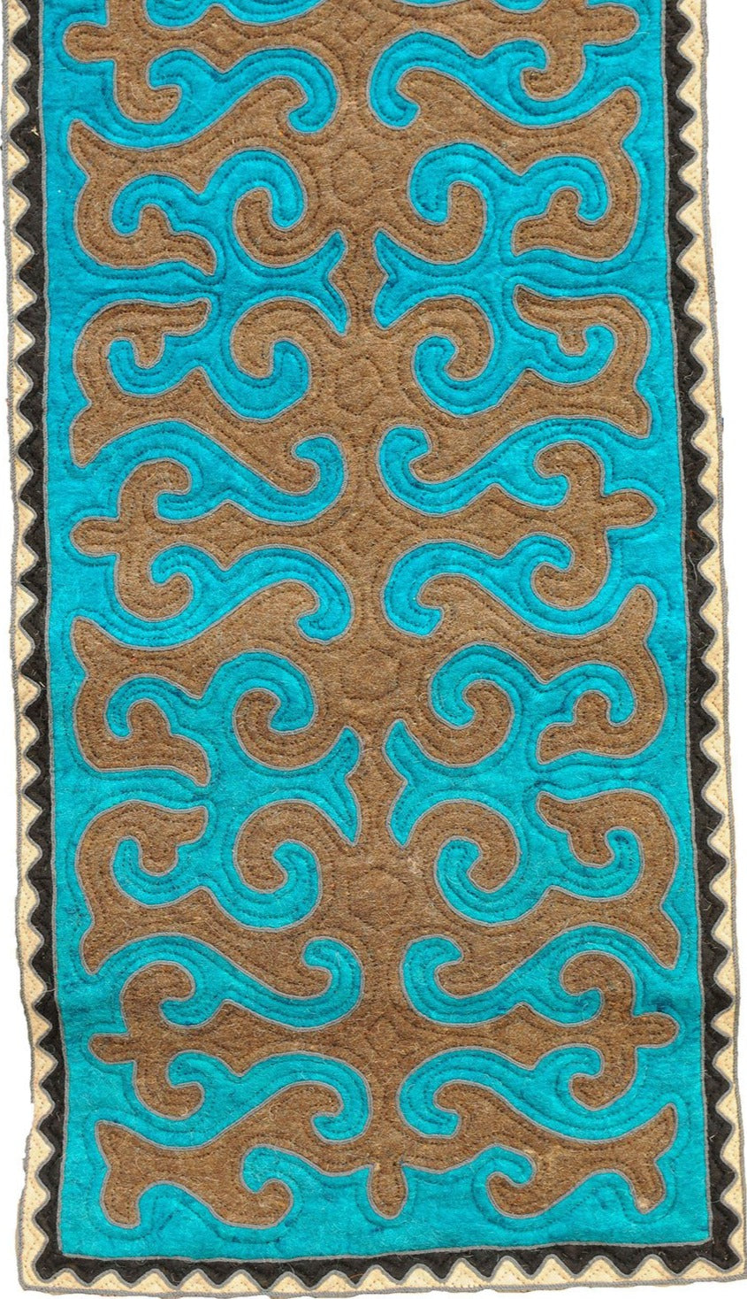 Brown and Tan Felt Rug with Blue Trim